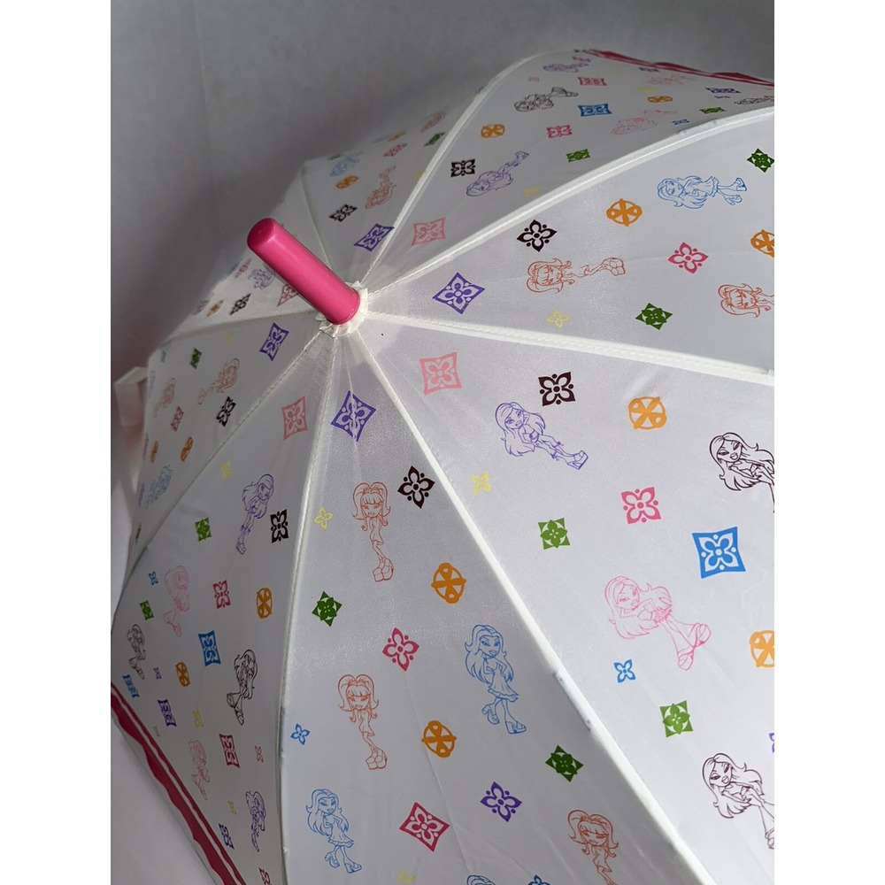2004 Bratz Kids Umbrella Pink Handle White with Character Prints Fun Design - Picture 2 of 8